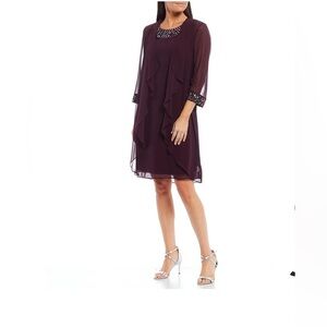 Ignite Evenings  Beaded Round Neck 3/4 Sleeve Tiered 2-Piece Jacket Dress